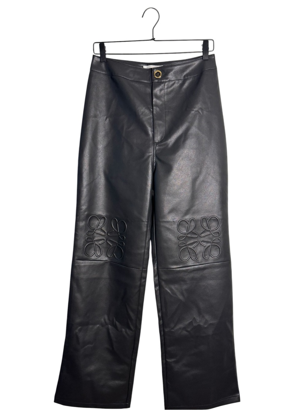 NWT Muy Muy Black Faux Leather Wide Leg Pants Anagram Medium